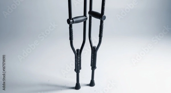 Obraz Black walking crutches against a plain backdrop