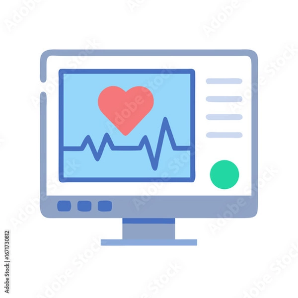 Fototapeta Medical monitor displaying heartbeat with heart symbol on screen