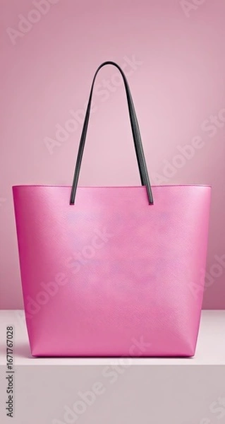 Obraz A pink tote bag with black handles.