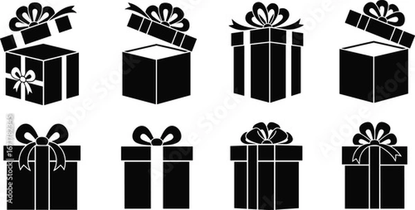Fototapeta Black Gift Box Silhouette Vector Set