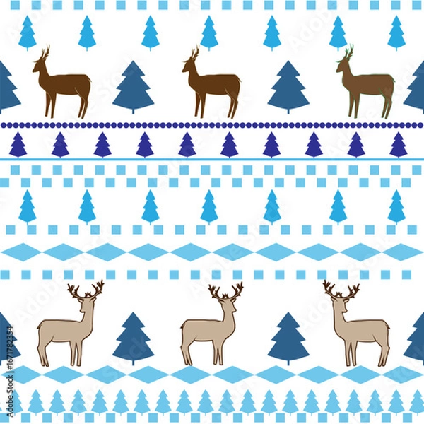 Fototapeta Colorful deer and trees on light pattern