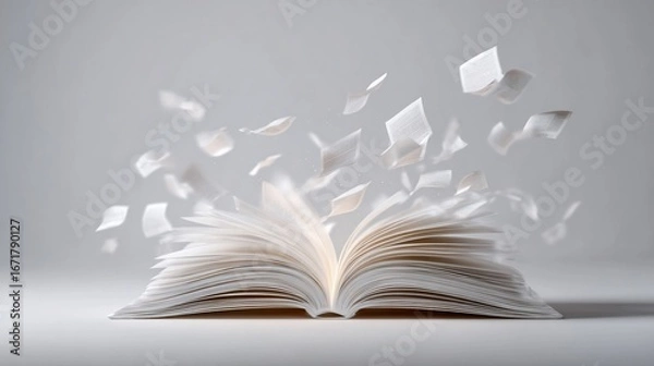 Fototapeta Open book with pages magically floating upwards