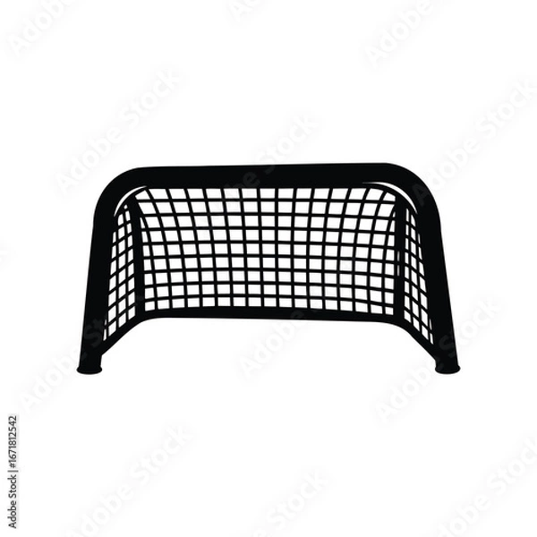 Fototapeta Black silhouette of a soccer goal with net on a white background, hockey net silhouette vector illustration