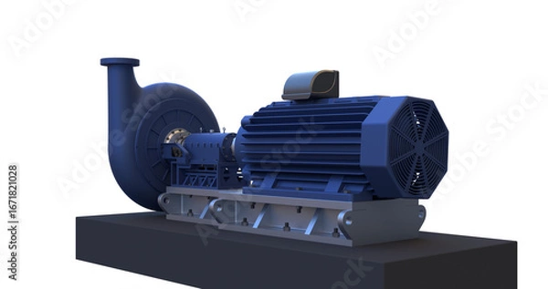 Fototapeta Close up of motor and pump assembly used in power transmission, pump alignment, and rotating equipment commonly found in factories, plants, and engineering facilities. 