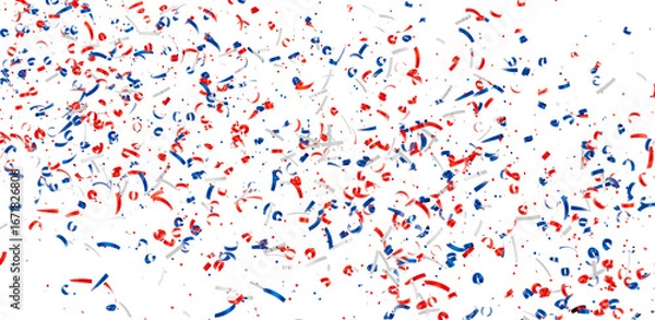 Fototapeta Festive confetti background image with red, white, and blue streamers. Perfect for celebrations and holidays.