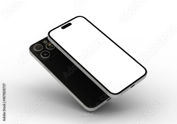 Fototapeta High-quality photo of a black smartphone mockup with a blank screen, ideal for app presentations or website designs.