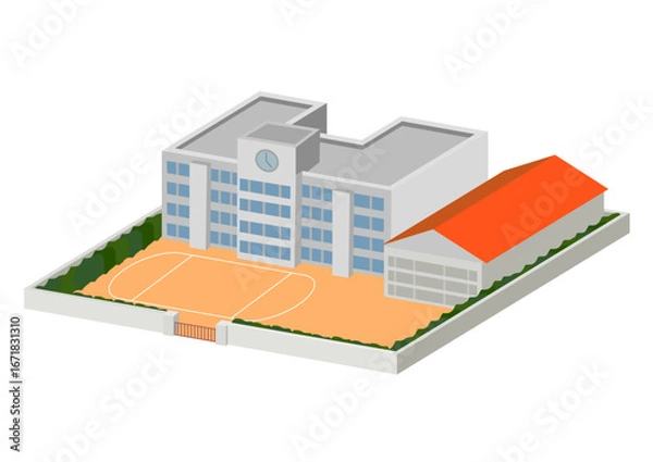 Obraz 小中学校の校舎と体育館とグラウンド