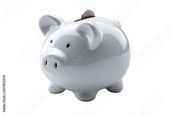 Fototapeta pristine white piggy bank with coin slot isolated on white background