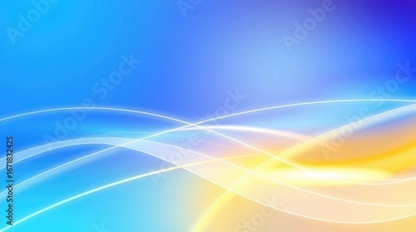 Fototapeta Abstract Yellow And Blue Gradient Background With Curved White Lines Ideal For Digital Design