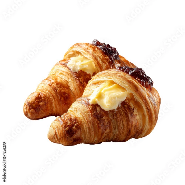 Fototapeta Buttery Croissants with Jam Filling - Delicious Breakfast Pastry