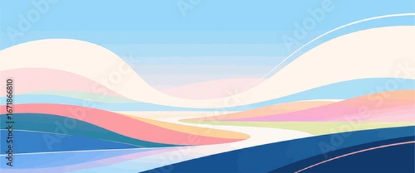 Fototapeta Abstract Pastel Landscape with Wavy Hills and Soft Sky