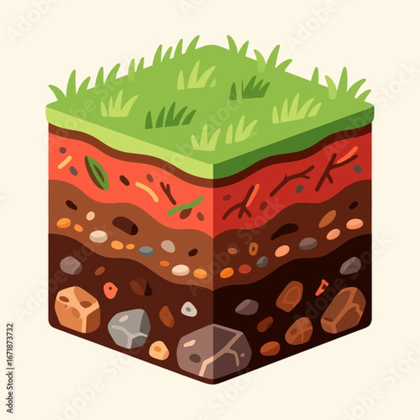 Fototapeta Healthy Soil Layers with Grass and Rocks