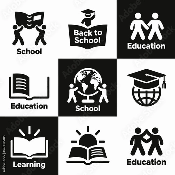 Fototapeta Minimalist Education Icons: Learning, School, and Global Knowledge Concepts