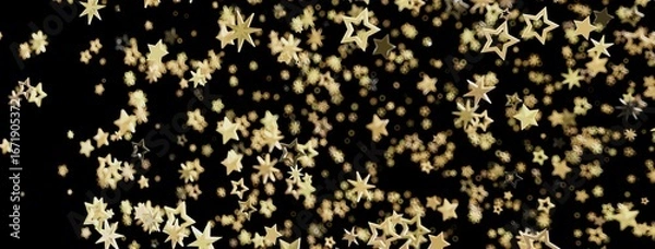 Fototapeta Sparkling gold stars on black. Perfect for holidays, celebrations, and more!