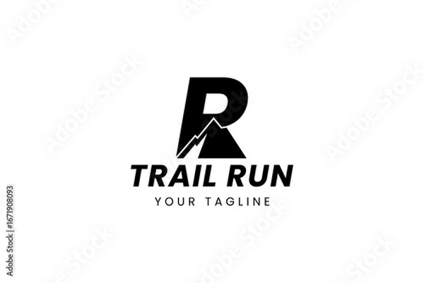 Obraz Running Across Mountain Trail Run Logo Design