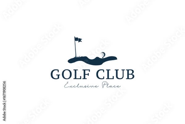 Obraz Retro vintage golf, professional golf ball logo template design, golf championship, badge or icon with crossed golf clubs and ball on tee. symbol, icon