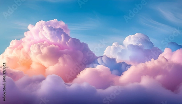 Fototapeta soft pastel clouds in shades of pink blue purple and yellow creating a dreamy background