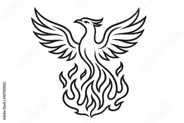 Obraz Elegant Phoenix Design Symbolizing Rebirth and Transformation with Intricate Wings and Flames in Minimalist Style, Vector Cartoon Illustration for Spiritual and Mythical Concepts