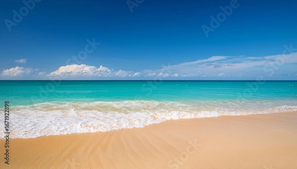 Fototapeta golden sand beach paradise turquoise waters peaceful crest meets clear blue sky showcasing natural beauty serene sand creating tranquil escape