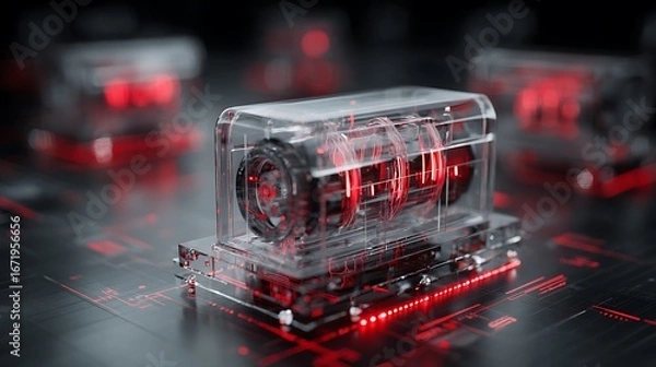 Fototapeta Clear Technology Object with Red Light Detail on Printed Surface