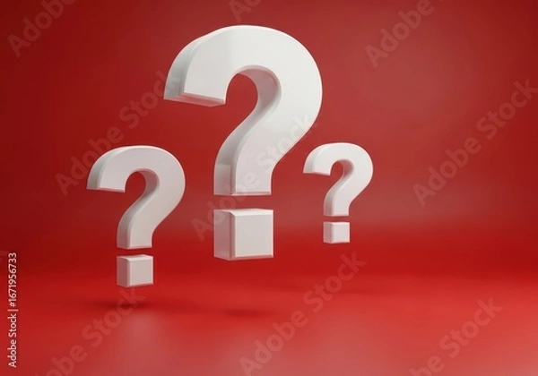 Fototapeta Red question mark on red background symbolizing questions and confusion