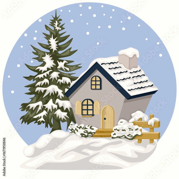 Fototapeta house winter scene vector flat illustration for banner,template,card and Backgrounds