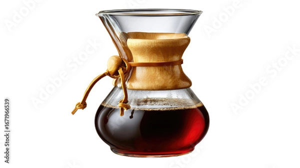 Fototapeta Coffee Chemex: A crystal-clear chemex, filled with rich, aromatic coffee, brews a perfect cup, offering a visual promise of a smooth, flavorful experience.