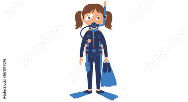 Obraz Cartoon Diver with Snorkel, Mask, Fins, and Diving Suit, Ready to Explore