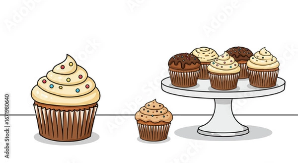 Obraz Delicious Creamy Frosted Cupcake with Colorful Sprinkles and Brown Wrapper