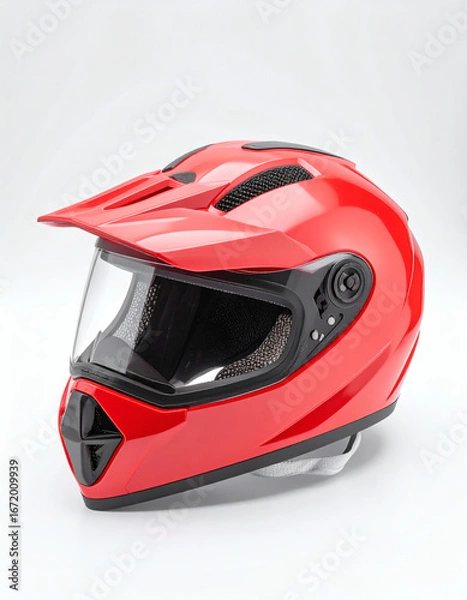 Fototapeta Red glossy motorcycle helmet with visor.