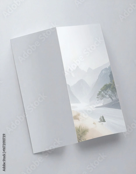 Fototapeta A serene landscape photograph showcasing a misty mountain range and a flowing river.