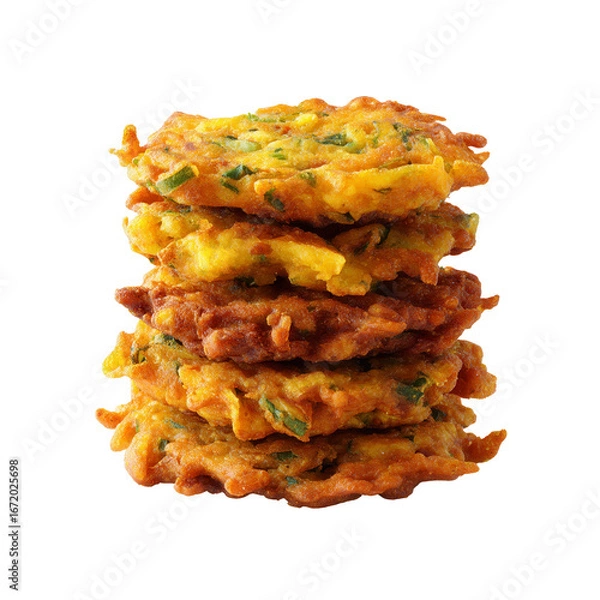 Fototapeta Stack of Crispy Golden Fried Vegetable Fritters