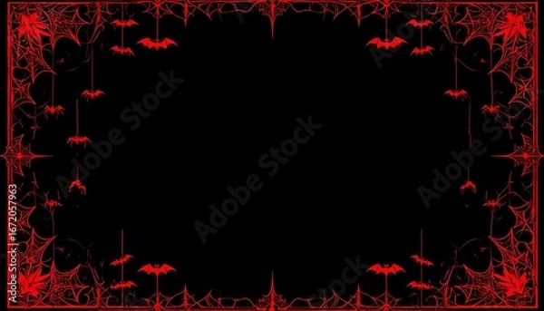 Fototapeta Red spiderweb and bat frame on black background
