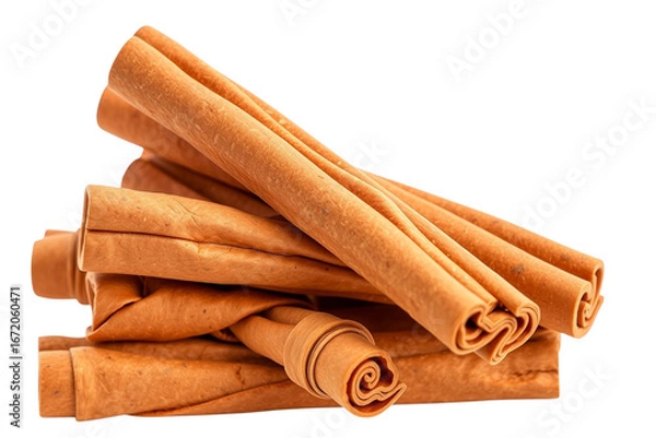 Obraz Stack of Dried Cinnamon Stick Quills Isolated on a transparent Background