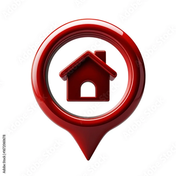 Obraz Red glossy house location pin icon isolated on transparent background