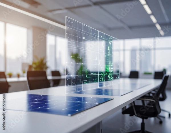 Obraz 透明なソーラーパネルが張り巡らされたエコスマートオフィス