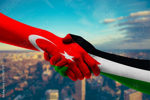 Obraz Shaking hands Turkey and Jordan