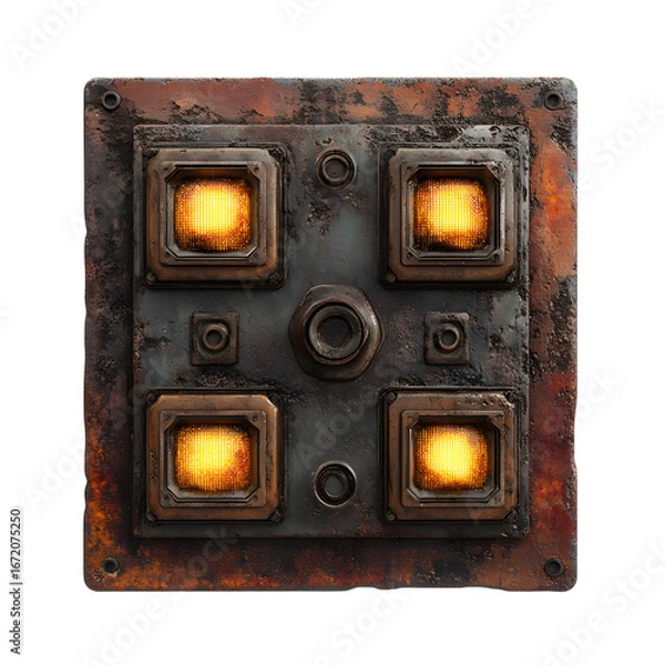 Obraz Futuristic Rusted Control Panel with Square Shape for Technology Designs