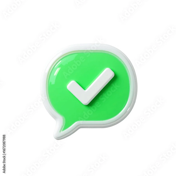Obraz Green chat bubble with white checkmark isolated on transparent background