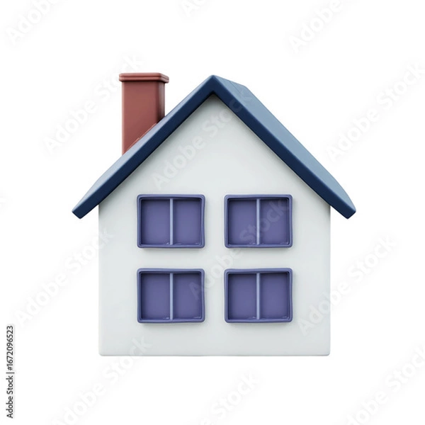 Obraz Small white house with blue windows and chimney isolated on transparent background
