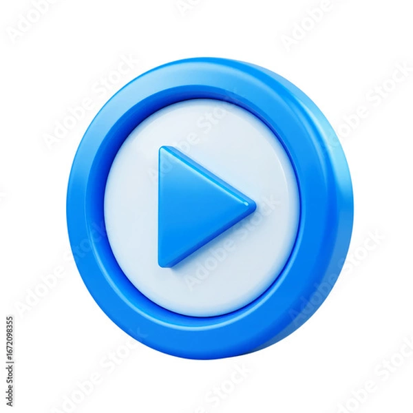 Obraz Blue and white 3d play button icon isolated on transparent background
