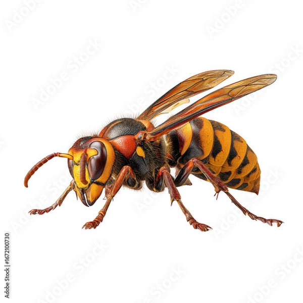 Fototapeta Angled view full body shot of an extremely perfect looking single Asian Hornet animal isolated [Transparent Background PNG].