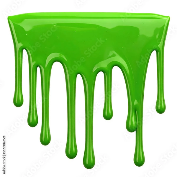 Fototapeta Vivid Green Drip: A close-up shot presents a dynamic and visually striking display of bright, vivid green paint, meticulously rendered to showcase each graceful flow, cascade and captivating detail.