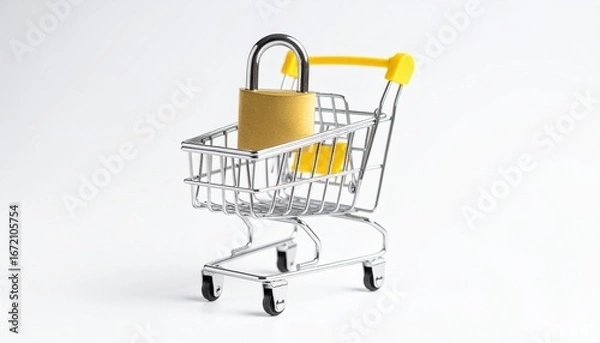 Fototapeta Shopping Cart with Pad on Top Symbolizing Consumerism and Modern Retail Experience in Urban Setting