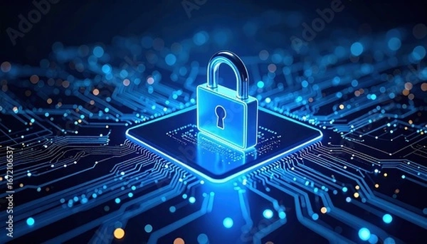 Obraz Intricate Lock Mechanism Set Against a Complex Circuit Board Highlighting Security and Technology Themes