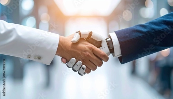 Fototapeta Business Professionals Engaging in Meaningful Negotiation through Handshake in Modern Office Environment