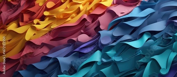 Fototapeta 3D abstract colorful paper, organic layered textures, vivid gradients, dynamic movement, detailed patterns, digital art, high quality
