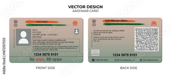 Obraz Editable Aadhaar Card Latest PVC card Vector Template – Indian Government ID Design for Mockups and UI Kits