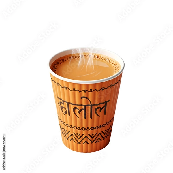 Obraz Steaming Hot Chai in a Paper Cup on White Background.