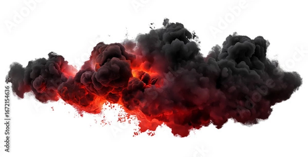 Fototapeta Dramatic Thunderstorm Cloud with Intense Red Lightning Strikes Illuminating the Dark Sky on transparent background, cutout